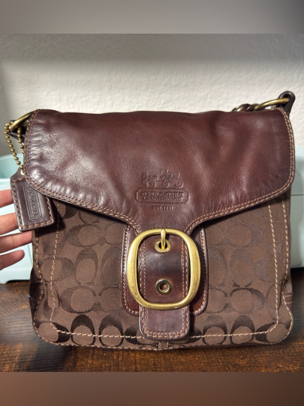 Coach Bleecker Legacy Flap Signature Canvas & Leather Shoulder Bag With Brass